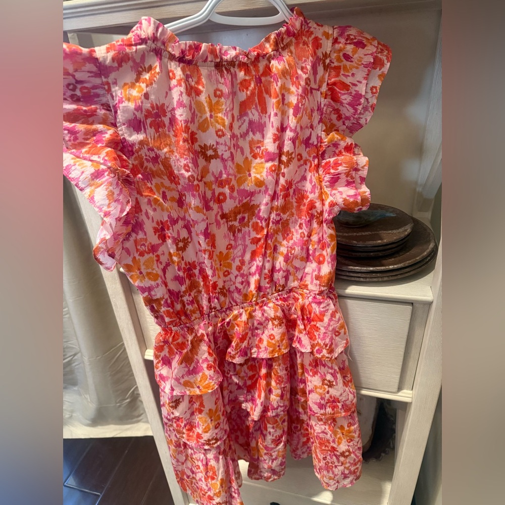 Floral Ruffle Dress in Pink and Orange